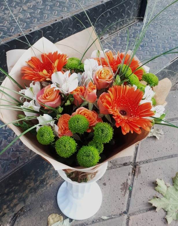 Букет цветов из: Герберы, Хризантемы, Альстромерии и Розы в Мезени