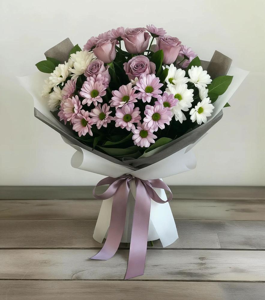 Букет цветов из: Хризантемы и Розы в Мезени