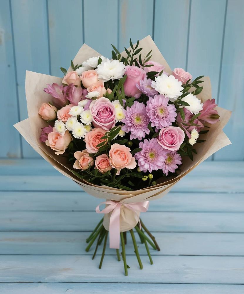 Букет цветов из: Хризантемы, Розы и Альстромерии в Мезени