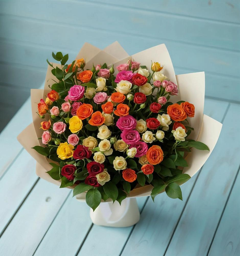 Букет Микс из разноцветных кустовых роз в Мезени