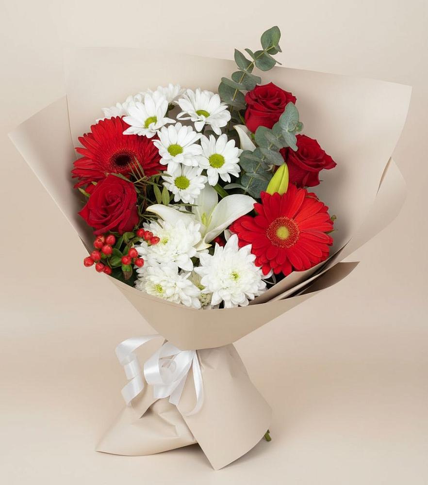 Букет цветов из: Розы, Хризантемы, Герберы и Лилии в Мезени