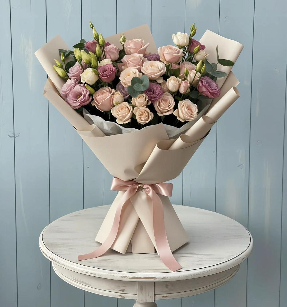 Букет цветов из: Розы и Лизиантусы в Мезени