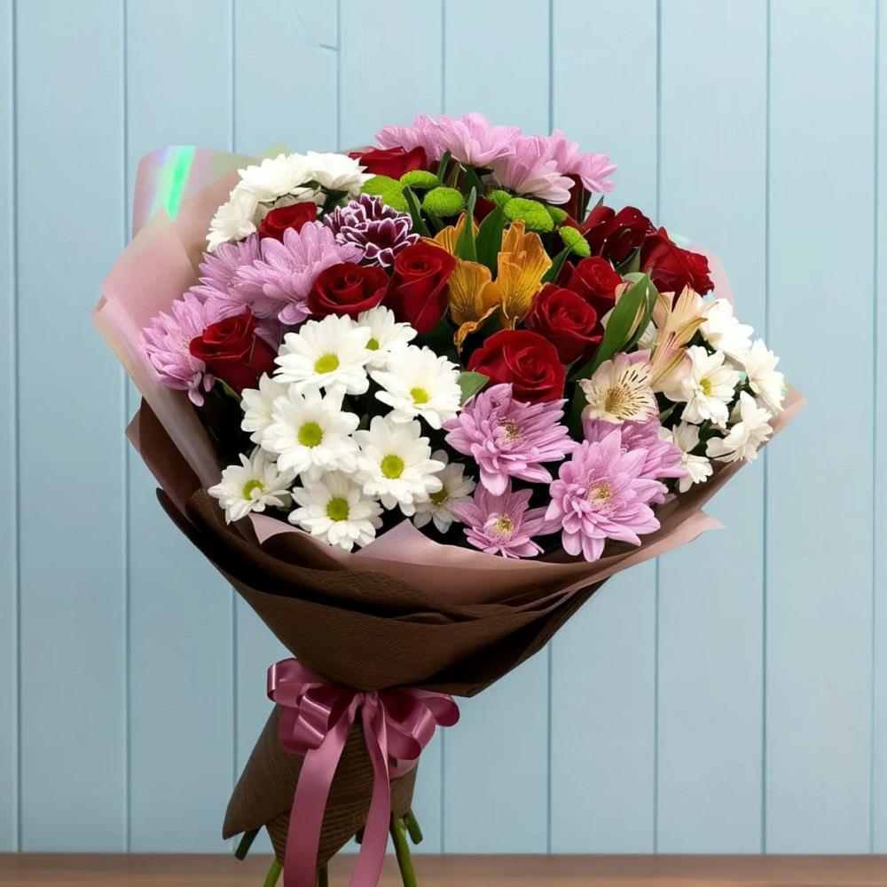 Букет цветов из: Розы, Хризантемы и Альстромерии в Мезени